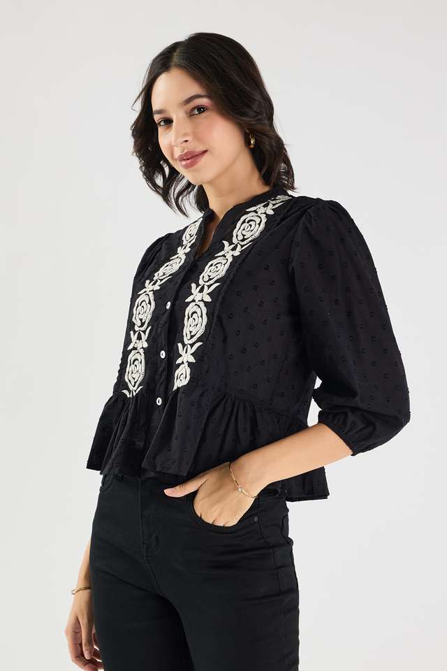 Embroidered-Cotton-V-Neck-Women-s-Top