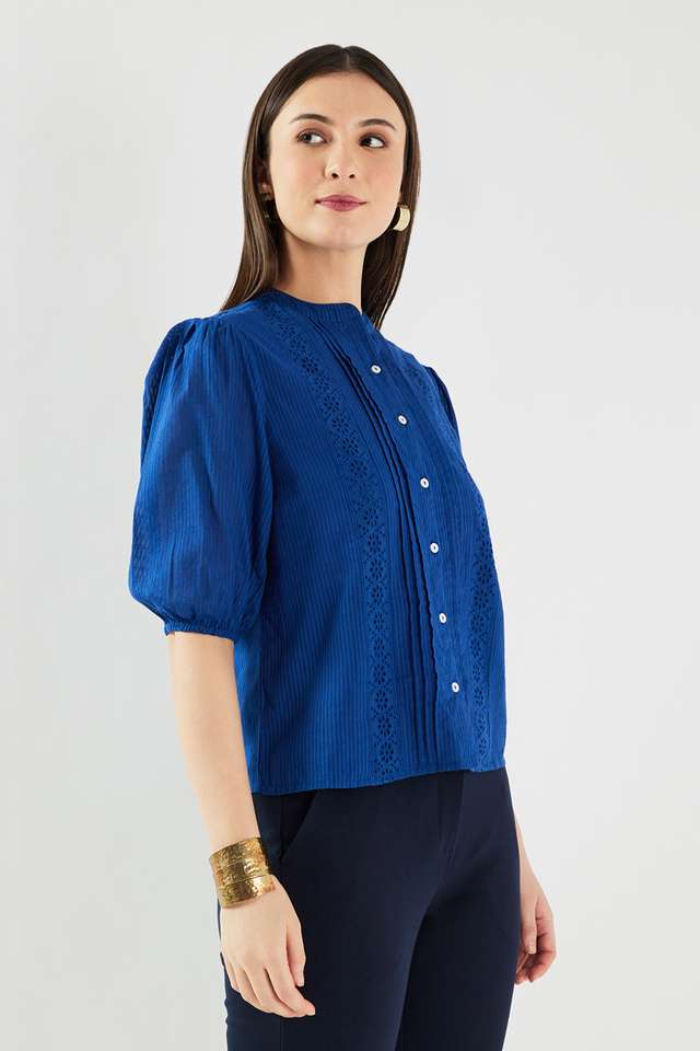 Dobby-Cotton-V-Neck-Women-s-Top