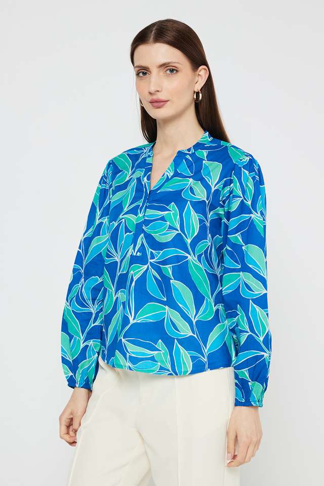 Printed-Blended-Fabric-V-Neck-Women-s-Top