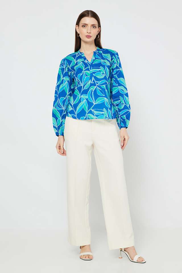 Printed-Blended-Fabric-V-Neck-Women-s-Top
