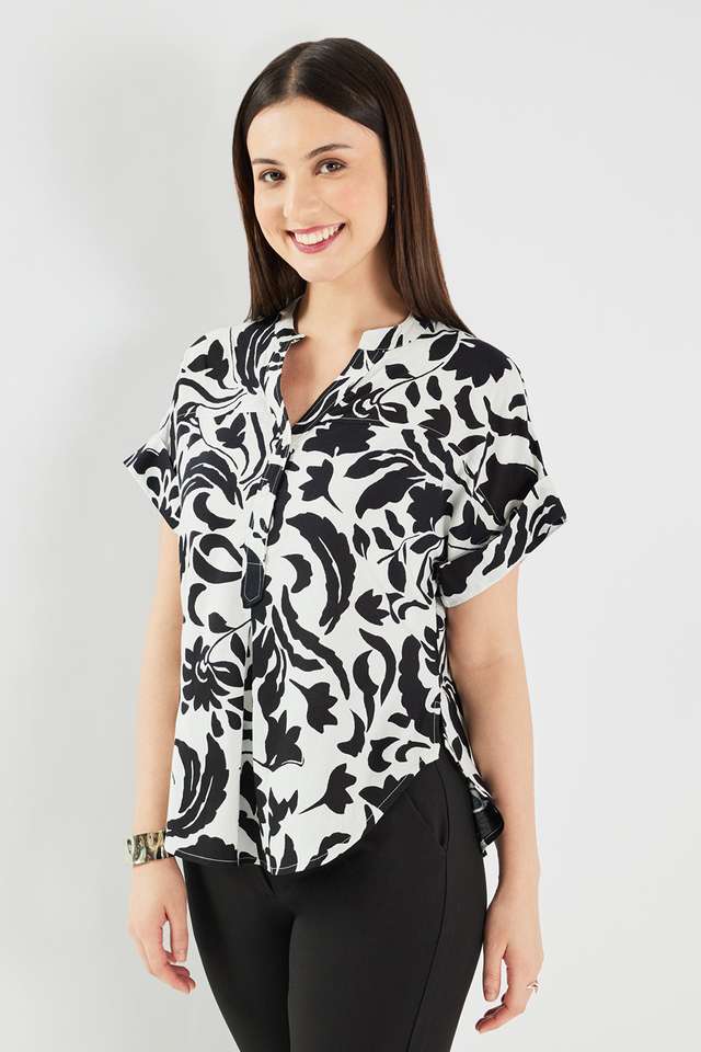 Printed-Viscose-V-Neck-Women-s-Top