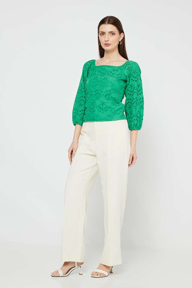 Schiffli-Blended-Fabric-Square-Neck-Women-s-Top