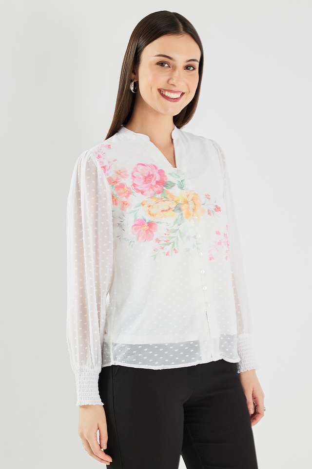 Printed-Polyester-V-Neck-Women-s-Top