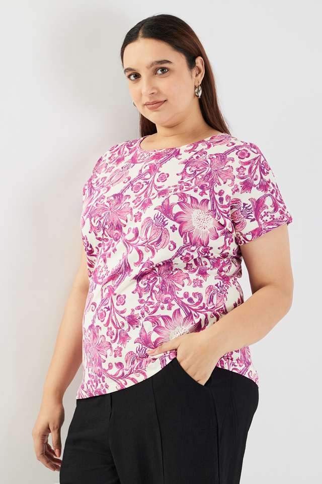 Plus-Size-Printed-Cotton-Round-Neck-Women-s-T-Shirt