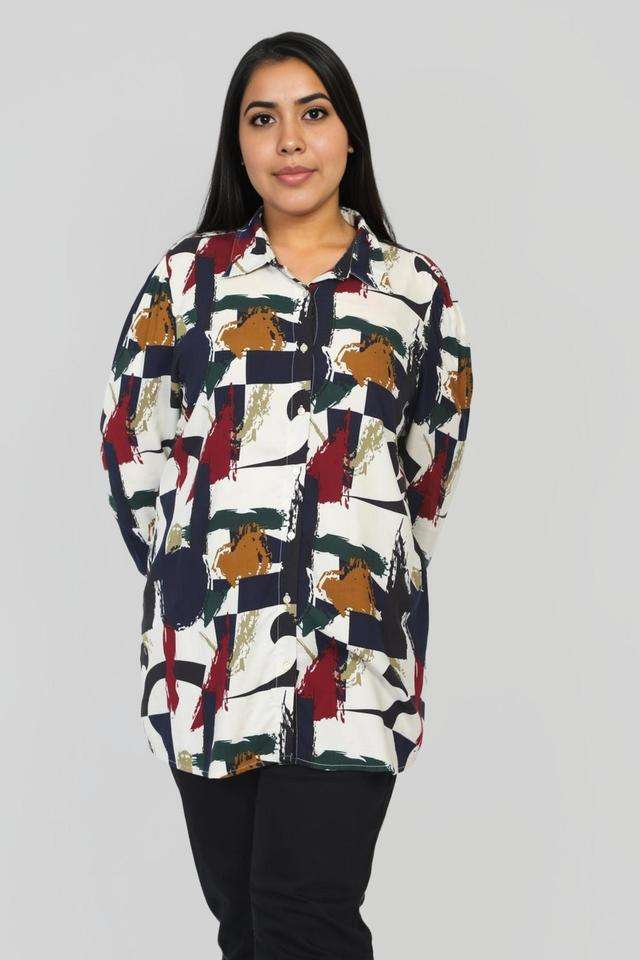 Plus-Size-Printed-Collared-Rayon-Women-s-Casual-Wear-Shirt
