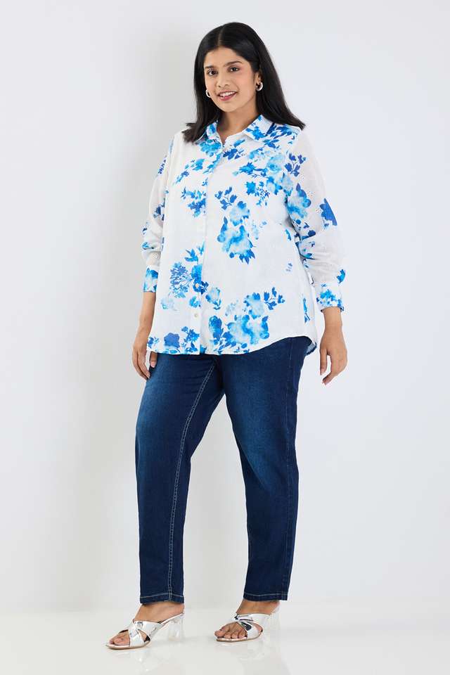 Plus-Size-Printed-Collared-Cotton-Women-s-Casual-Wear-Shirt