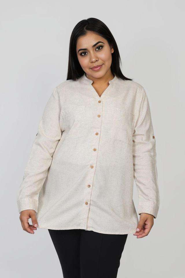 Plus-Size-Embroidered-Collared-Blended-Fabric-Women-s-Casual-Wear-Shirt