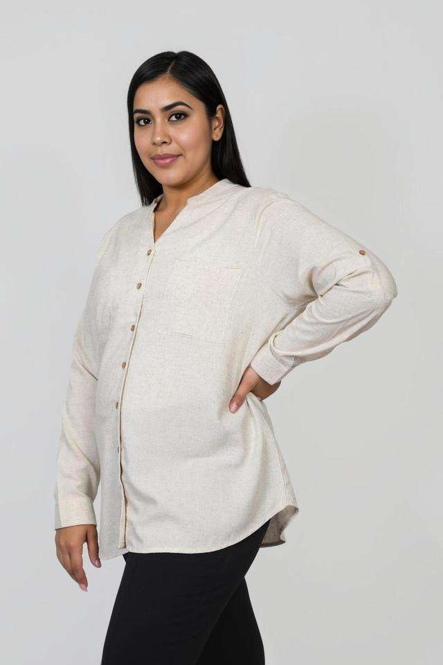 Plus-Size-Embroidered-Collared-Blended-Fabric-Women-s-Casual-Wear-Shirt