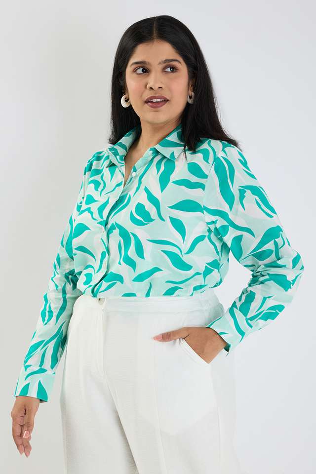 Plus-Size-Printed-Collared-Cotton-Women-s-Casual-Wear-Shirt