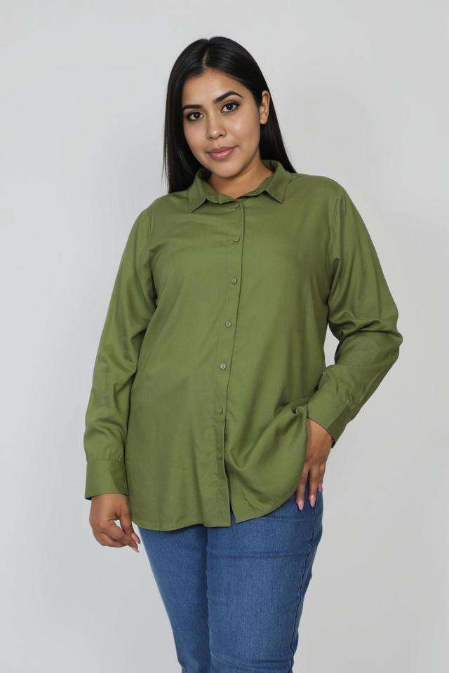 Plus-Size-Solid-Collared-Lyocell-Women-s-Casual-Wear-Shirt