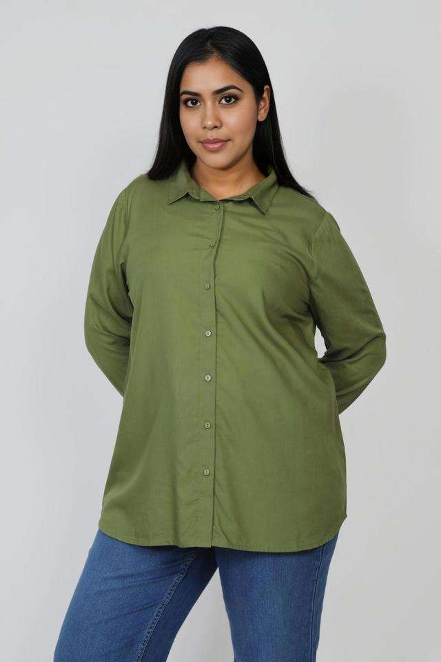 Plus-Size-Solid-Collared-Lyocell-Women-s-Casual-Wear-Shirt
