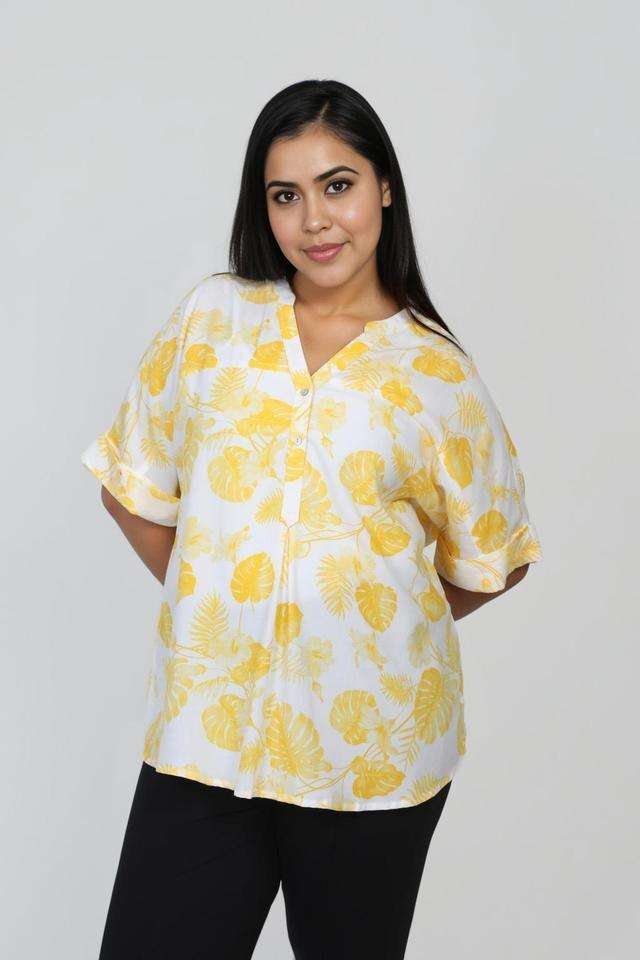 Plus-Size-Printed-Viscose-V-Neck-Women-s-Tunic