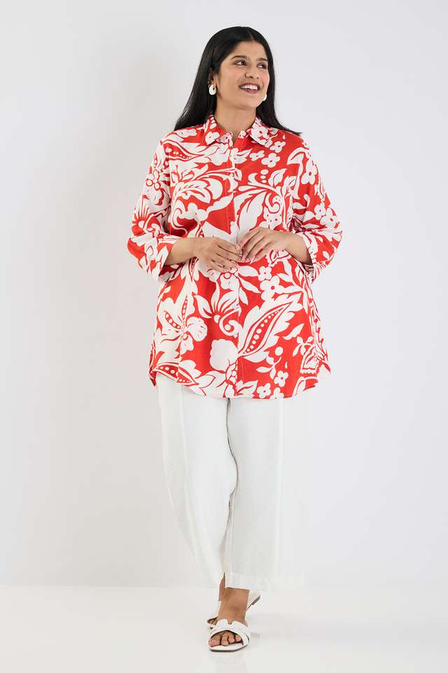 Plus-Size-Printed-Viscose-V-Neck-Women-s-Tunic