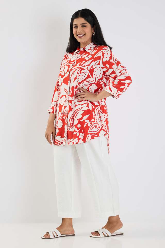 Plus-Size-Printed-Viscose-V-Neck-Women-s-Tunic