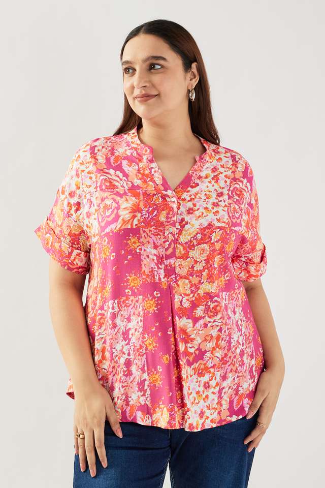 Plus-Size-Printed-Viscose-V-Neck-Women-s-Tunic