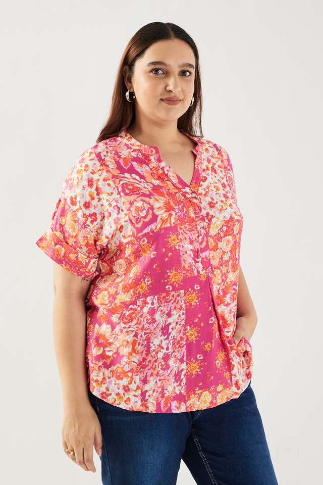 Plus-Size-Printed-Viscose-V-Neck-Women-s-Tunic