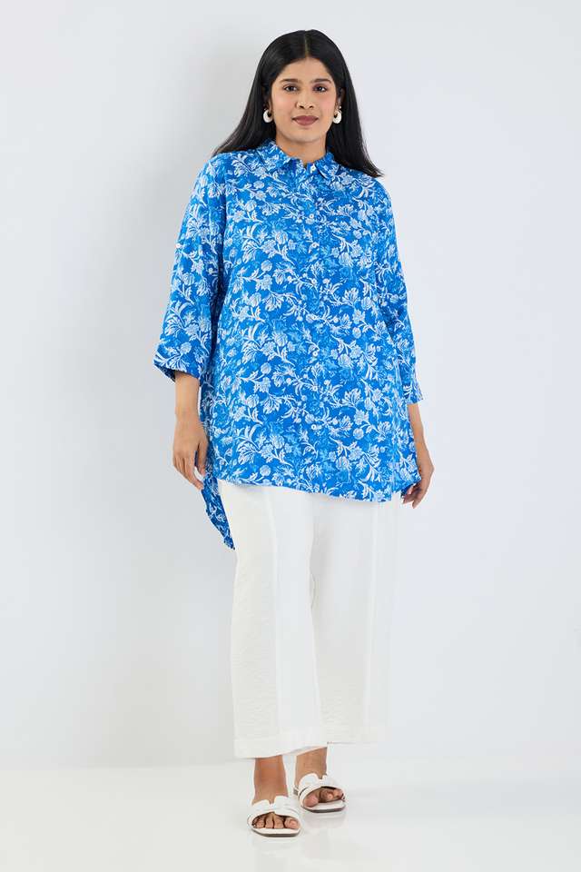 Plus-Size-Printed-Viscose-V-Neck-Women-s-Tunic