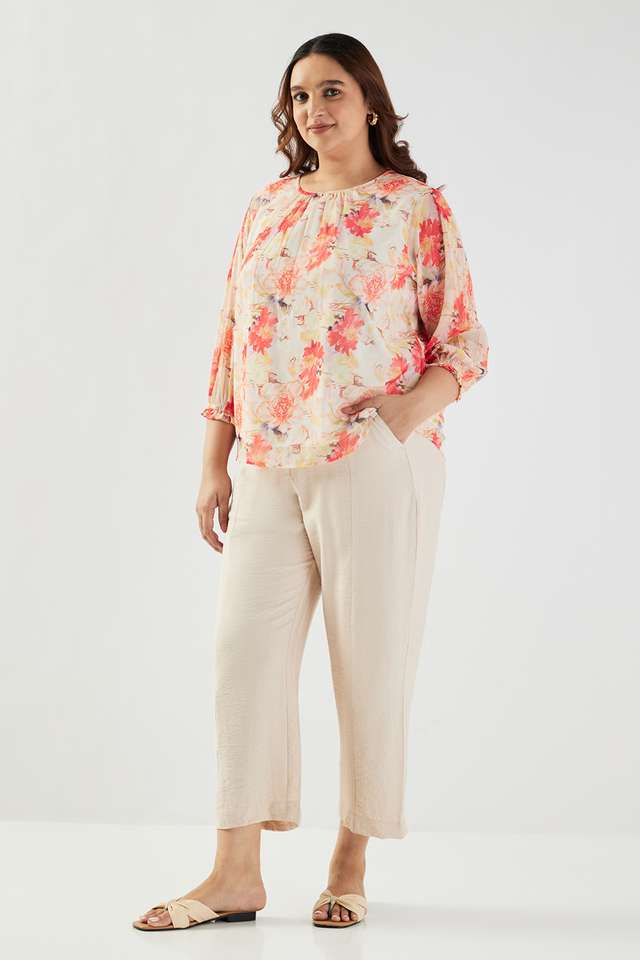 Plus-Size-Printed-Polyester-Collared-Women-s-Top