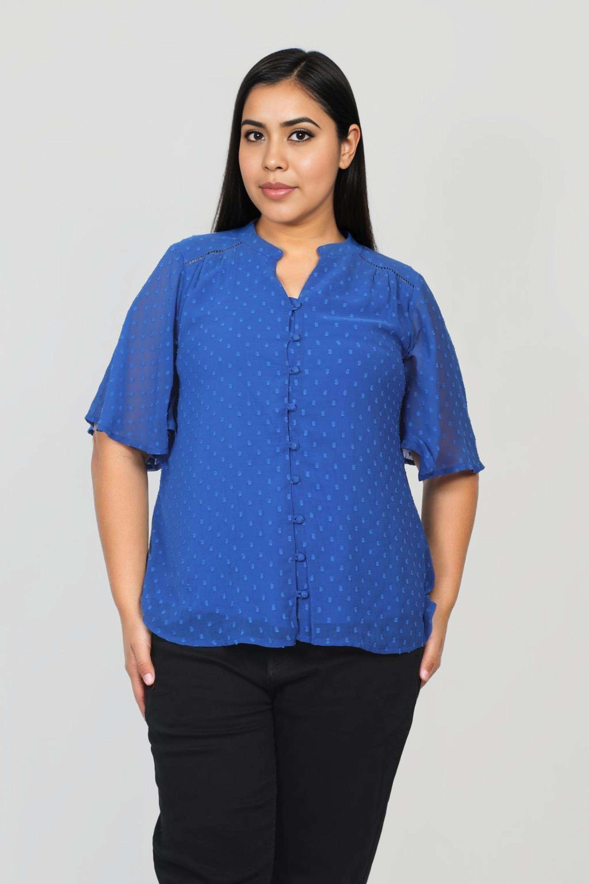 Solid-Chiffon-V-Neck-Women-s-Top