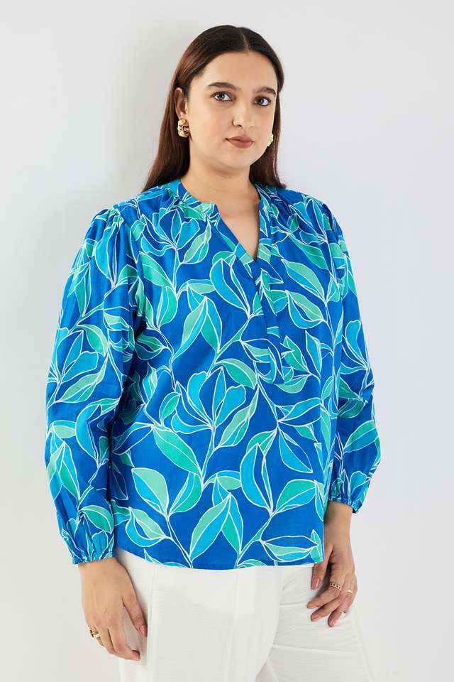 u r you Plus Size Printed Cotton V-Neck Women's Top-picture-11