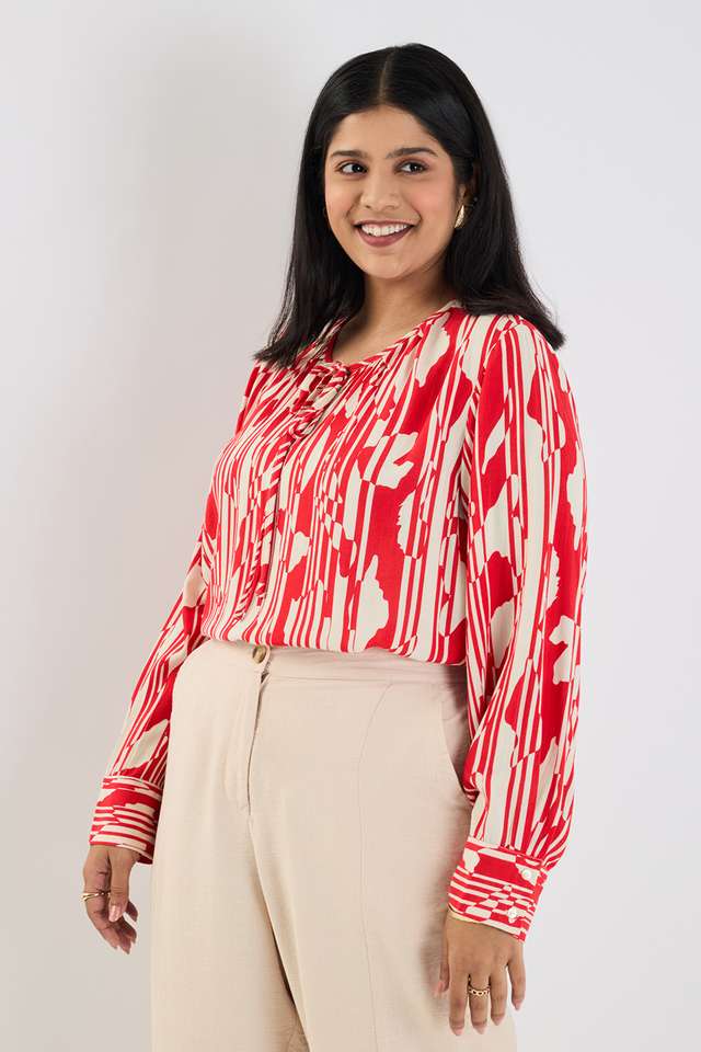 Plus-Size-Printed-Viscose-V-Neck-Women-s-Top