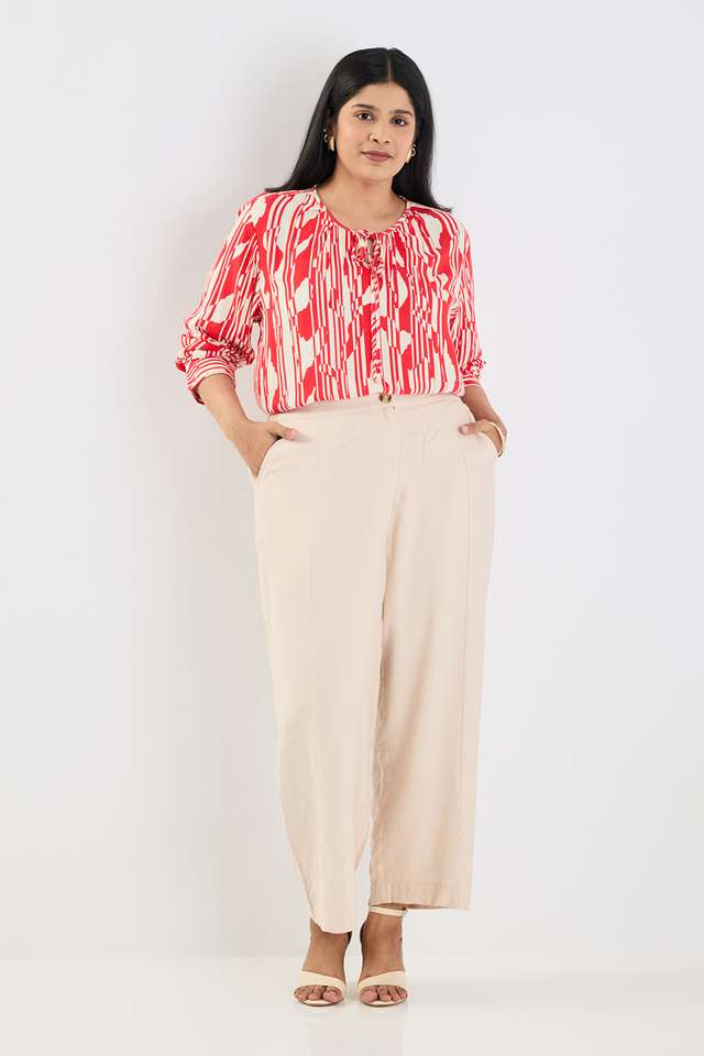 Plus-Size-Printed-Viscose-V-Neck-Women-s-Top