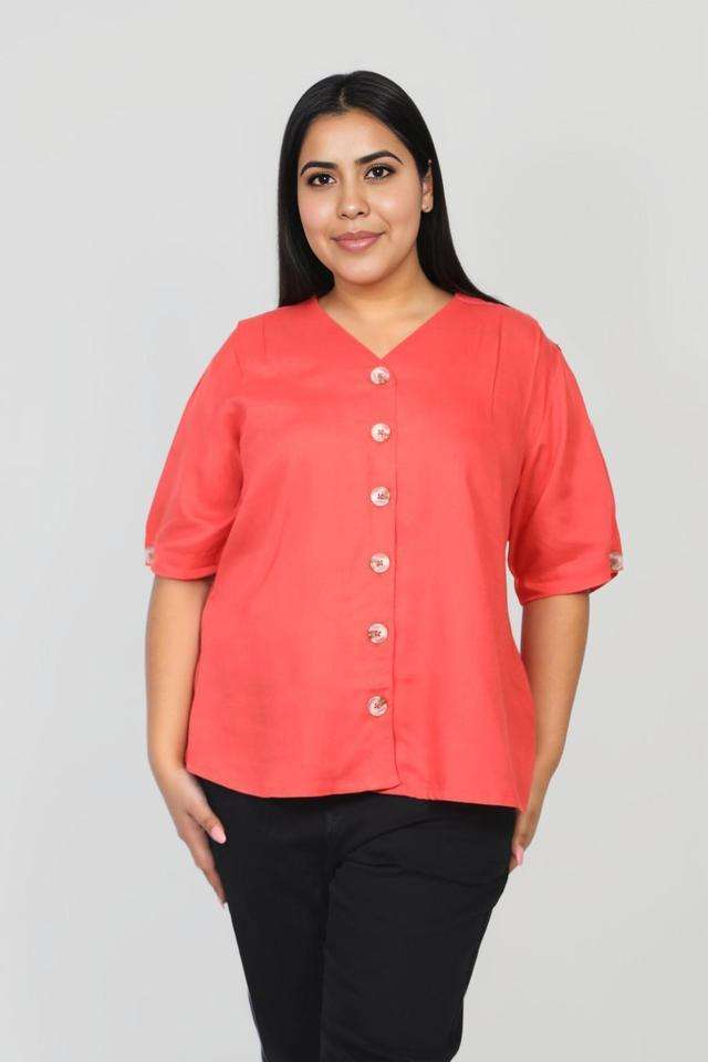 Plus-Size-Solid-Blended-Fabric-V-Neck-Women-s-Top