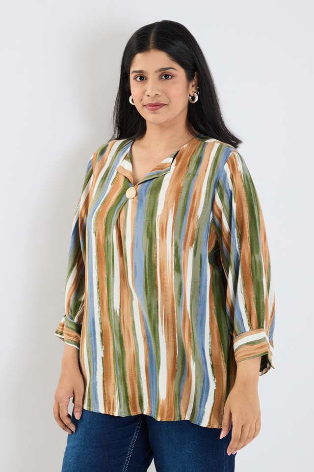 Plus-Size-Printed-Rayon-V-Neck-Women-s-Top