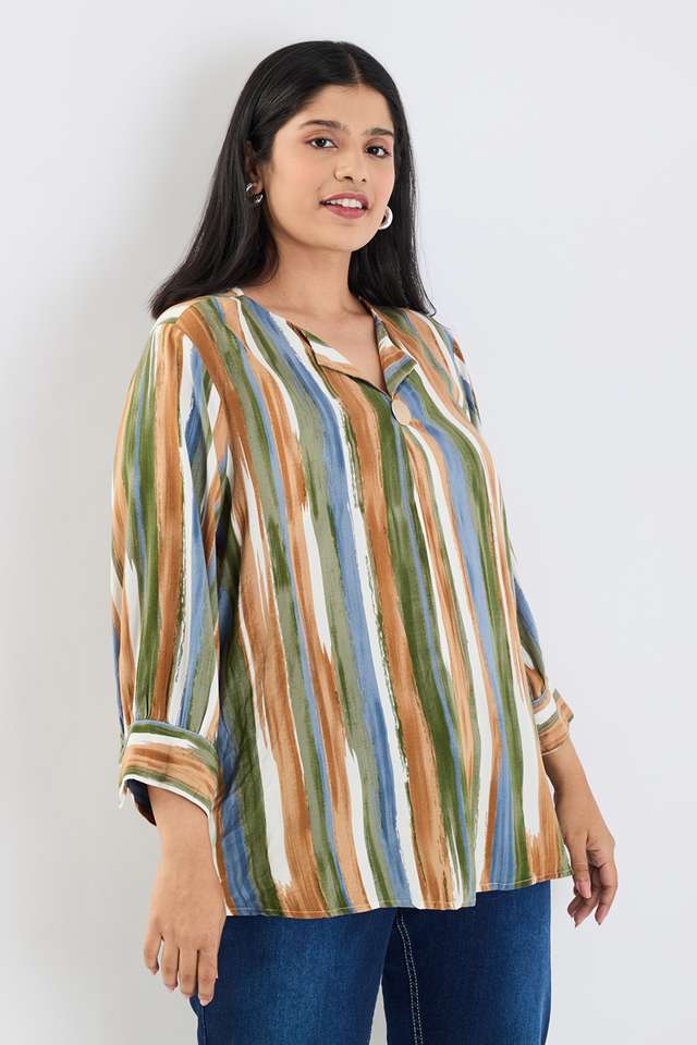 Plus-Size-Printed-Rayon-V-Neck-Women-s-Top