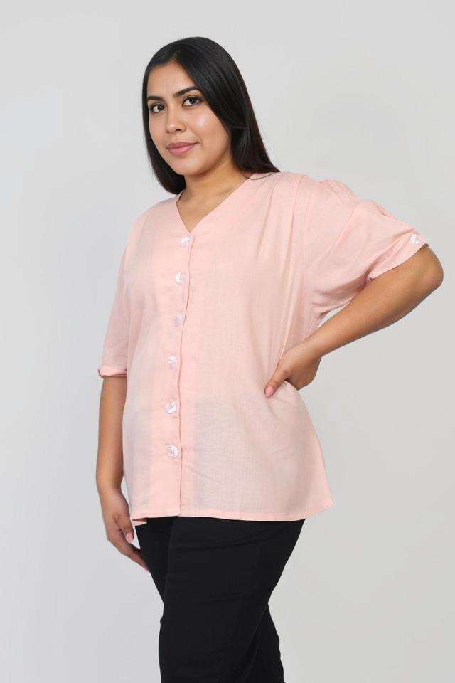 Plus-Size-Solid-Blended-Fabric-V-Neck-Women-s-Top