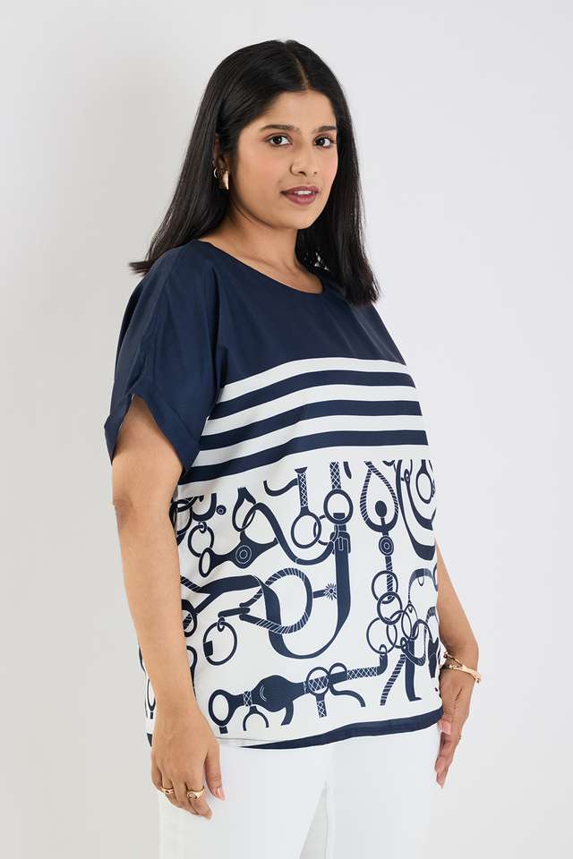 Plus-Size-Printed-Polyester-Round-Neck-Women-s-Top