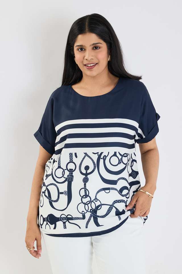 Plus-Size-Printed-Polyester-Round-Neck-Women-s-Top