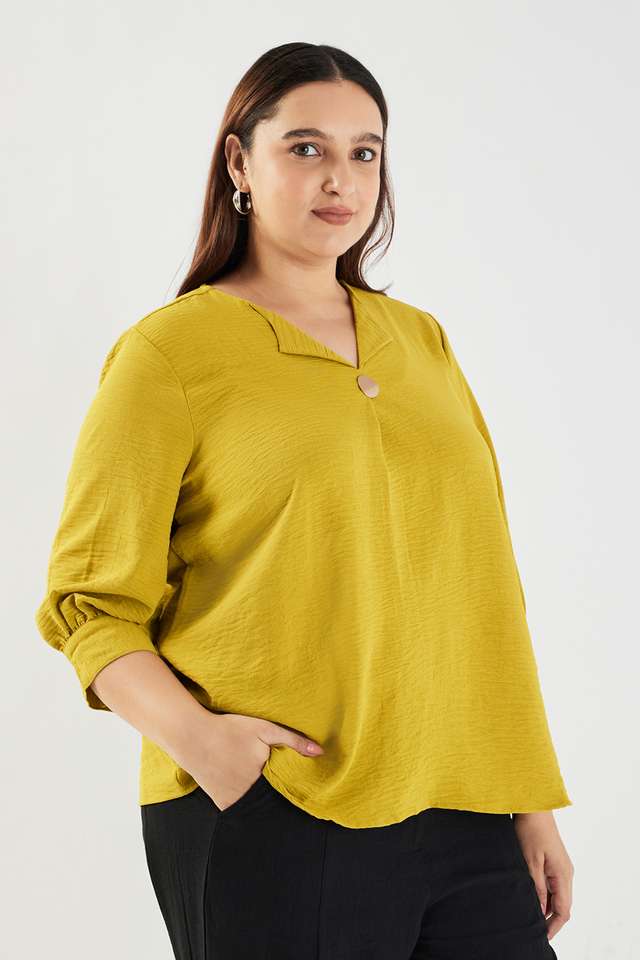 Plus-Size-Solid-Polyester-V-Neck-Women-s-Top