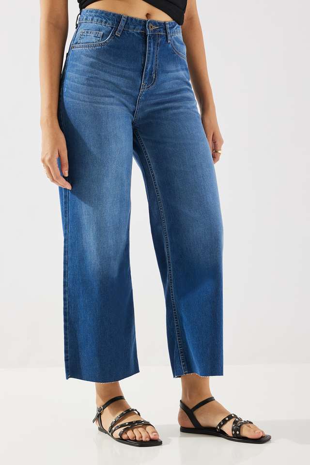 Mid-Rise-Blended-Fabric-Wide-Leg-Fit-Women-s-Jeans