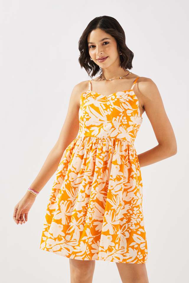 Printed-Square-Neck-Cotton-Women-s-Knee-Length-Dress