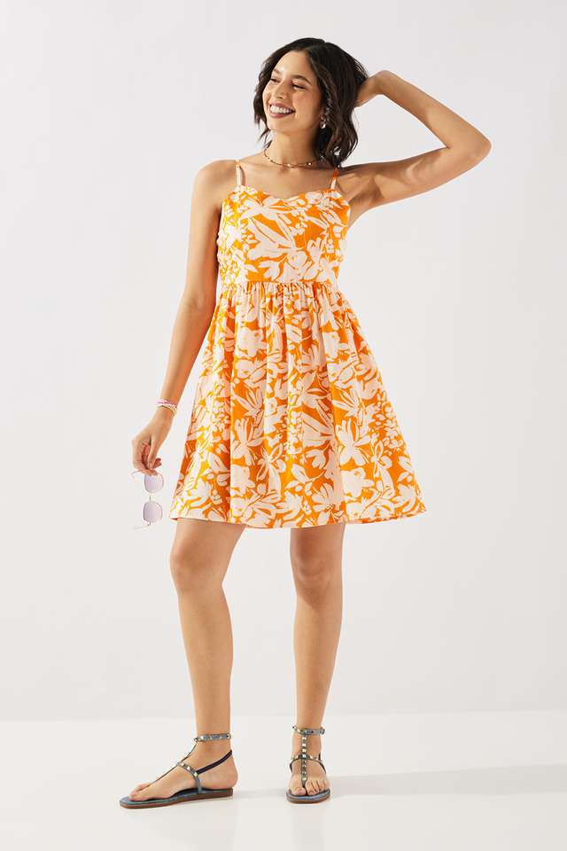 Printed-Square-Neck-Cotton-Women-s-Knee-Length-Dress