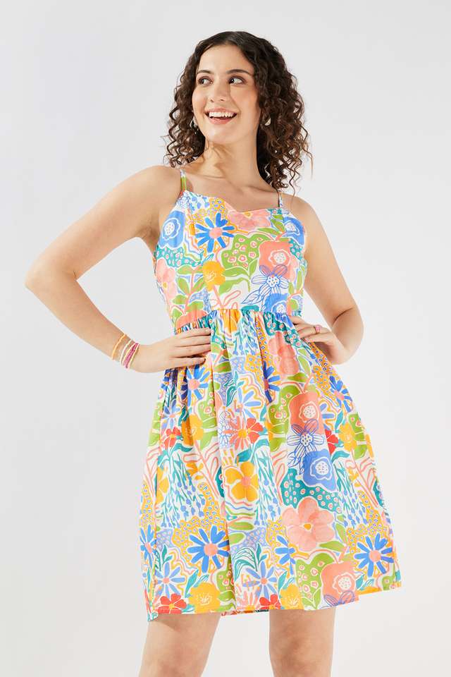 Printed-Square-Neck-Cotton-Women-s-Knee-Length-Dress