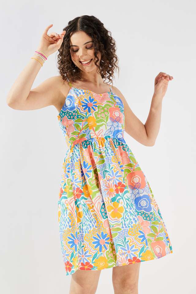 Printed-Square-Neck-Cotton-Women-s-Knee-Length-Dress
