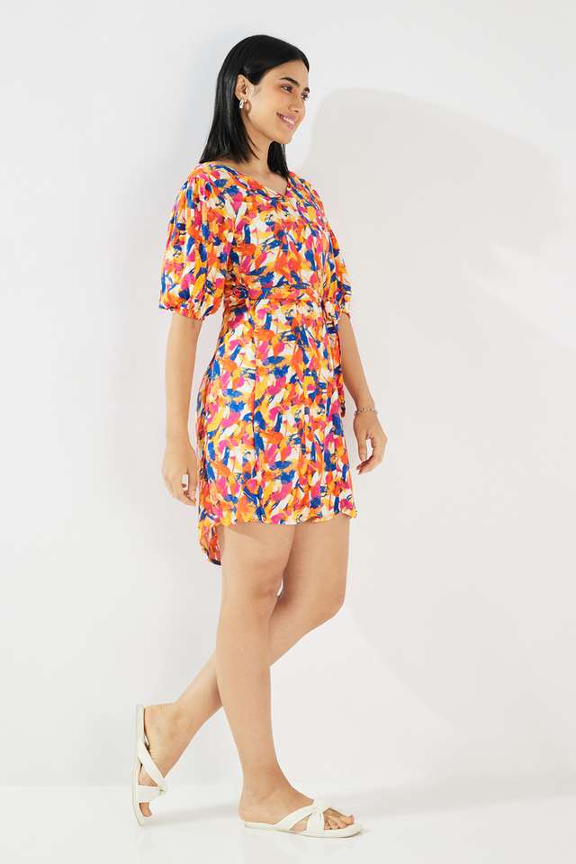 Printed-V-Neck-Viscose-Women-s-Knee-Length-Dress