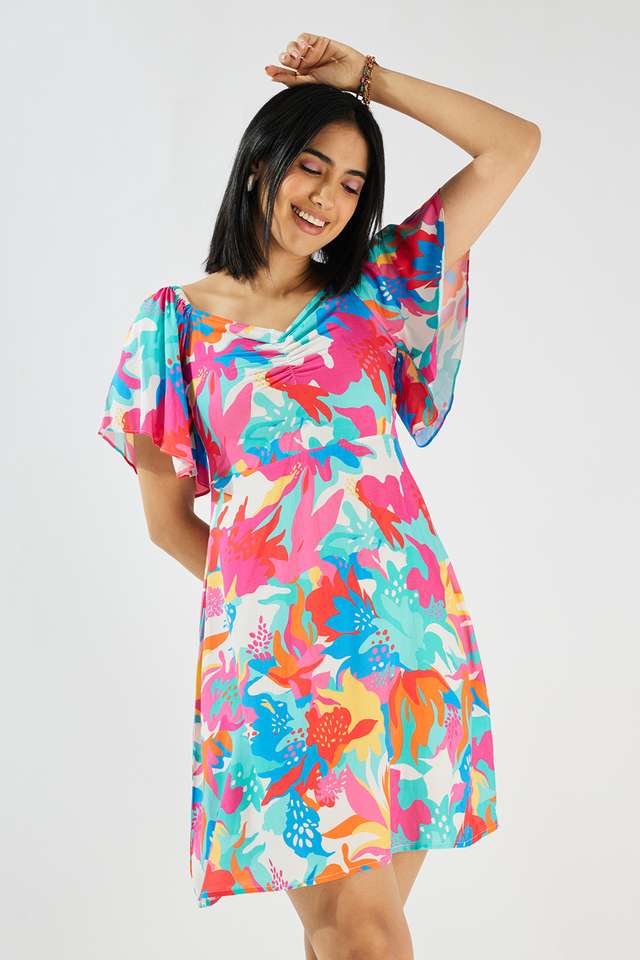 Printed-V-Neck-Viscose-Women-s-Knee-Length-Dress