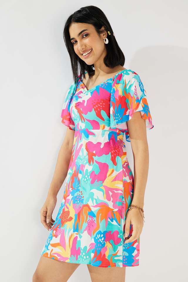 Printed-V-Neck-Viscose-Women-s-Knee-Length-Dress