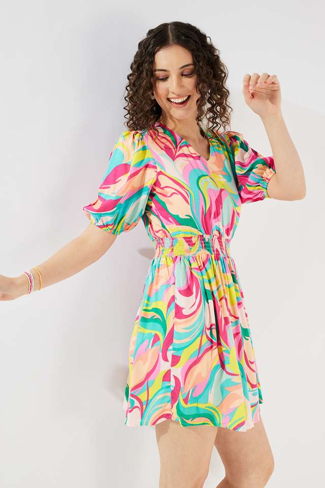 Printed-Square-Neck-Viscose-Women-s-Knee-Length-Dress
