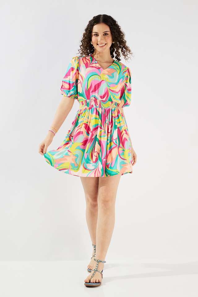 Printed-Square-Neck-Viscose-Women-s-Knee-Length-Dress