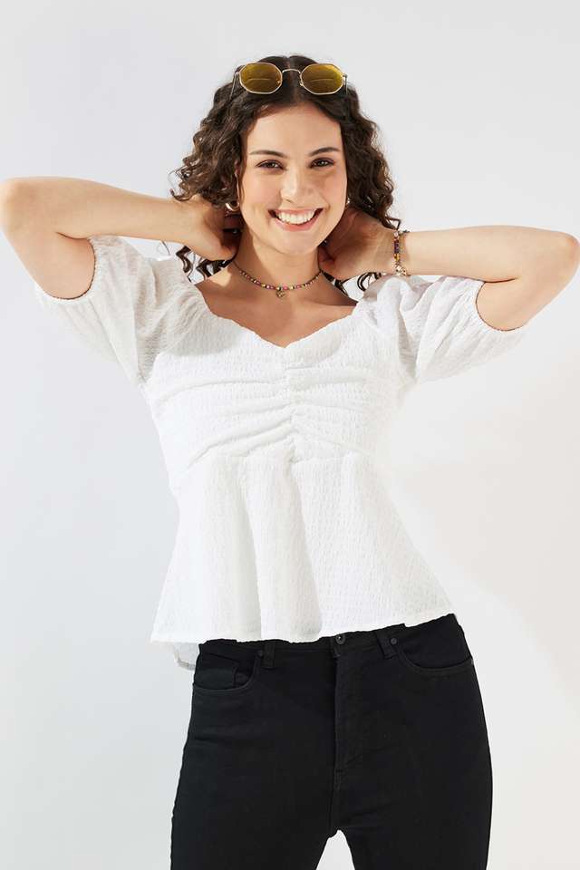 Solid-Blended-Fabric-Square-Neck-Women-s-Top