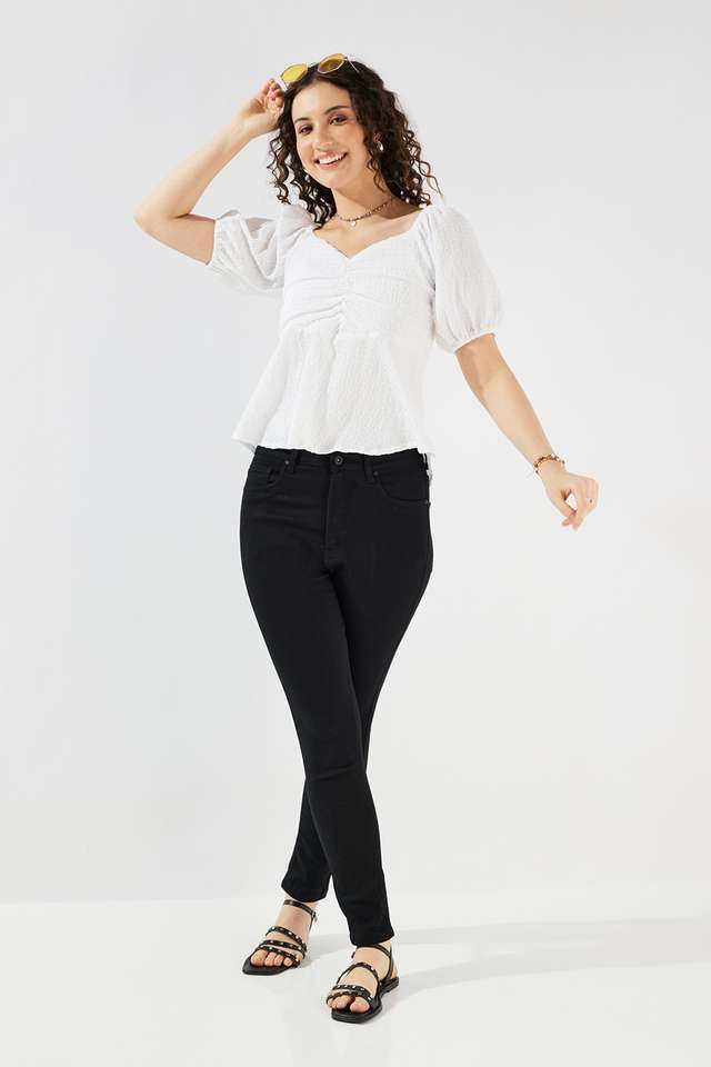 Solid-Blended-Fabric-Square-Neck-Women-s-Top