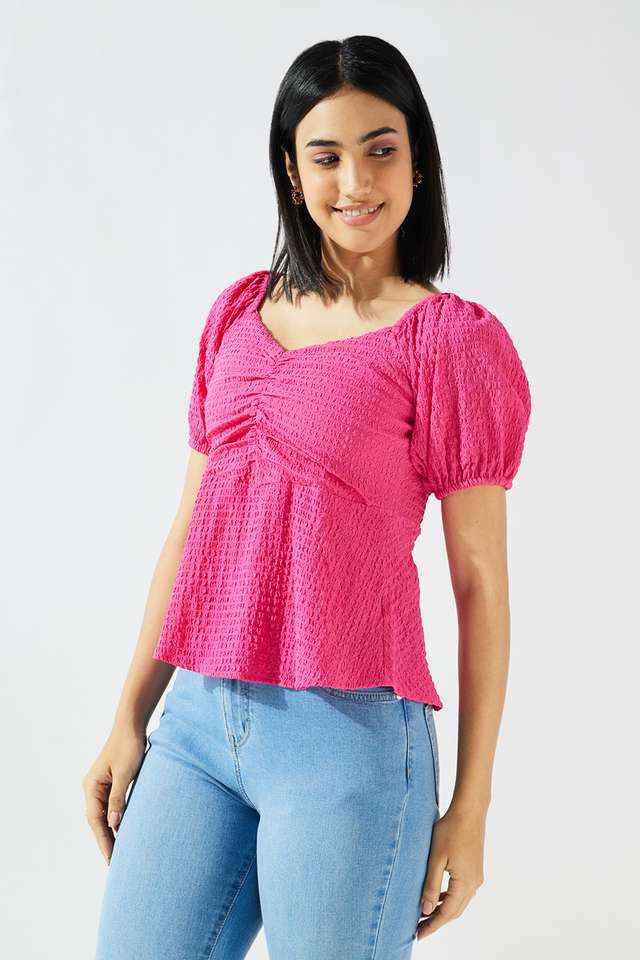 Solid-Blended-Fabric-Square-Neck-Women-s-Top