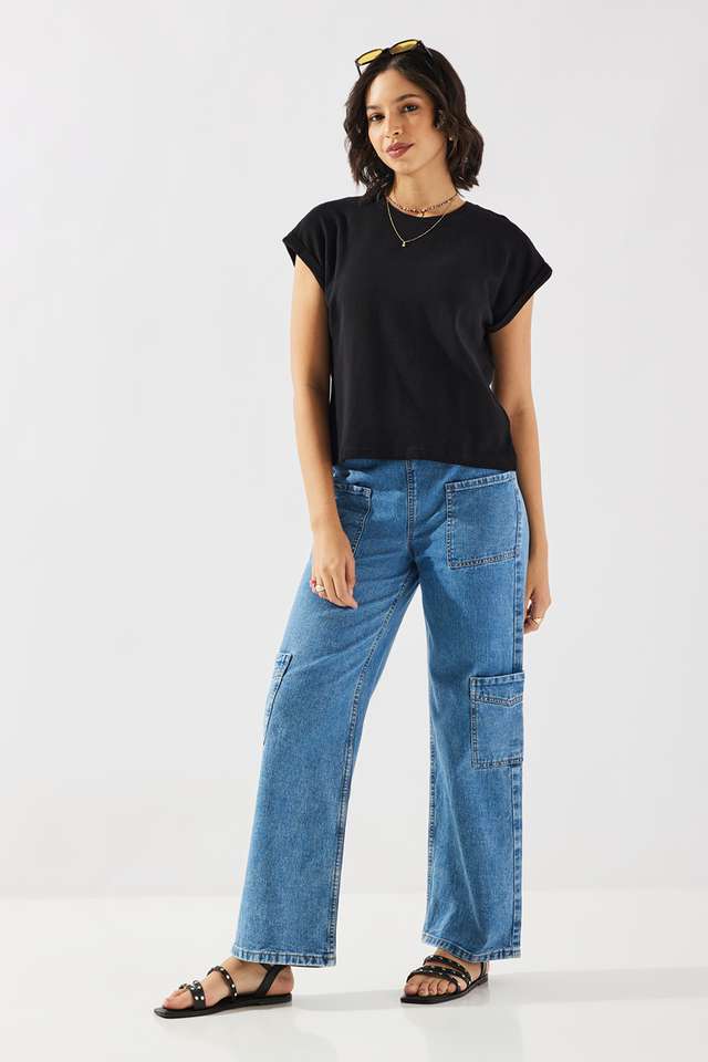 Solid-Cotton-Round-Neck-Women-s-Top