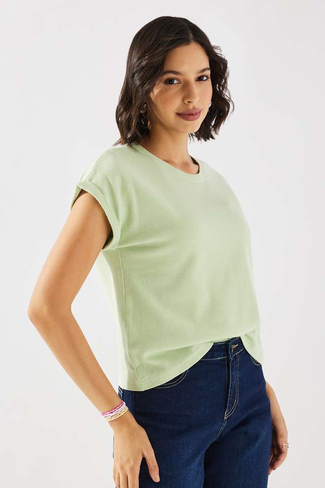 Solid-Cotton-Round-Neck-Women-s-Top
