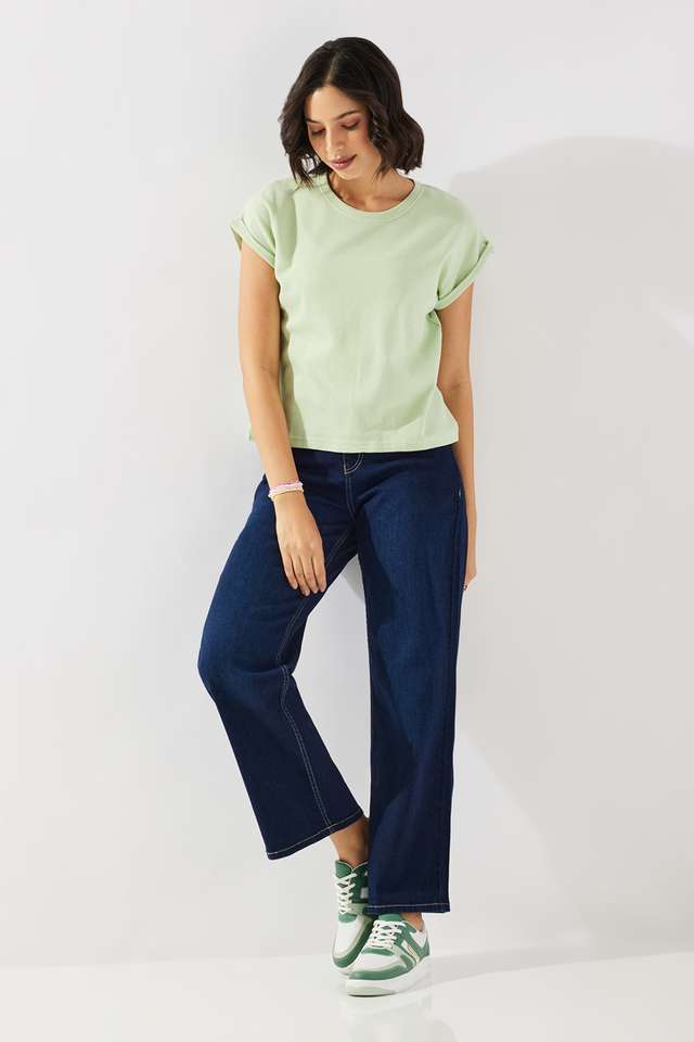 Solid-Cotton-Round-Neck-Women-s-Top