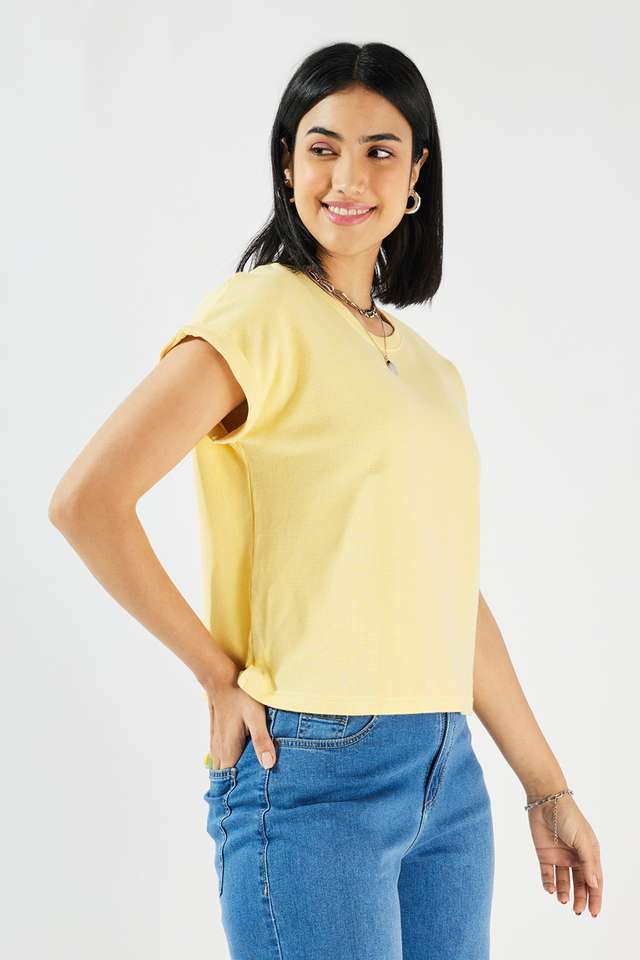 Solid-Cotton-Round-Neck-Women-s-Top